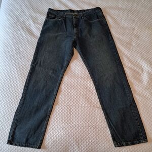 Wrangler Jeans Mens 38x34 Dark Blue Solid Denim Straight Fit